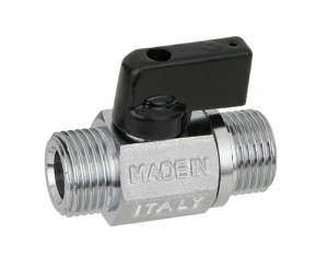Миникран шаровой Ду 10 Бугатти 1/2"x15, латунный, резьбы наружная-наружная,  пескоструенный и никелированный, «флажок» из ABS, Bugatti