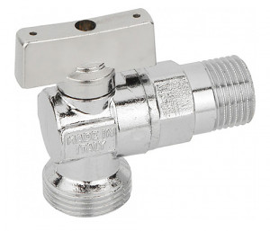 Миникран шаровой Ду 10 Бугатти 1/2"×1/2", для смесителей и стиральных машин, угловой, хромированный, «флажок» из ABS, Bugatti