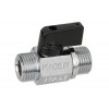 Миникран шаровой Ду 10 Бугатти 1/2"x15, латунный, резьбы наружная-наружная,  пескоструенный и никелированный, «флажок» из ABS, Bugatti