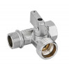 Миникран шаровой Ду 10 Бугатти 1/2"×3/4"×1/2", для бытовой техники, хромированный, резьбы наружная-наружная-внутренняя , "флажок" из алюминия, Bugatti