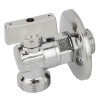 Миникран шаровой Ду 10 Бугатти 1/2”х3/4”, угловой для смесителей и стиральных машин хромированный, резьбы наружная-наружная, "флажок" из алюминия с розеткой, Bugatti