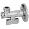 Миникран шаровой Ду 10 Бугатти 1/2”х3/8”, угловой с фильтром для смесителей хромированный, резьбы наружная-наружная, "флажок" из алюминия хромированный + декоративная розетка, Bugatti