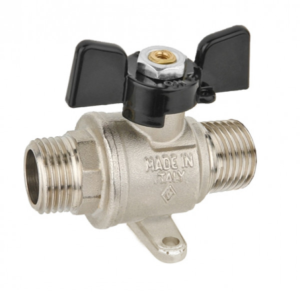 Кран шаровой Ду 20 Бугатти G3/4" G3/4",  с кронштейном, резьбы наружная-наружная (под универсальный соединитель для труб), "бабочка" из алюминия, Bugatti