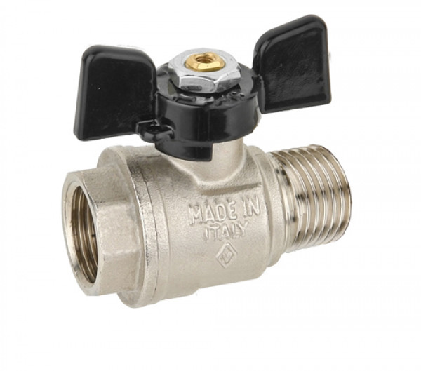 Кран шаровой Ду 15 Бугатти G1/2" G3/4", внутренняя резьба/универсальное соединение, «бабочка» из алюминия, Bugatti
