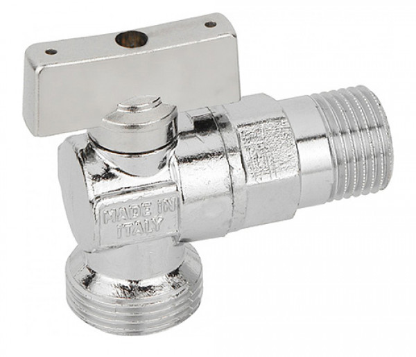 Миникран шаровой Ду 10 Бугатти 1/2"×1/2", для смесителей и стиральных машин, угловой, хромированный, «флажок» из ABS, Bugatti