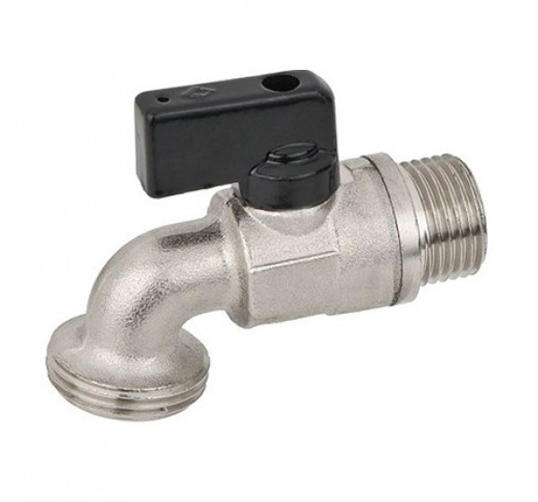 Миникран шаровой Ду 10 Бугатти 1/2"×3/4", для стиральных машин, тип MIGNON, резьбы наружная - наружная, «флажок» из ABS, Bugatti