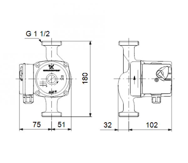 Габариты HEATMIX D25 UPS 40 Grundfos
