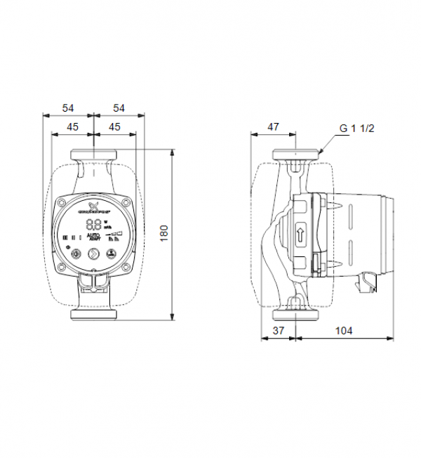 Габариты циркуляционного насоса Grundfos ALPHA2 25-40 N
