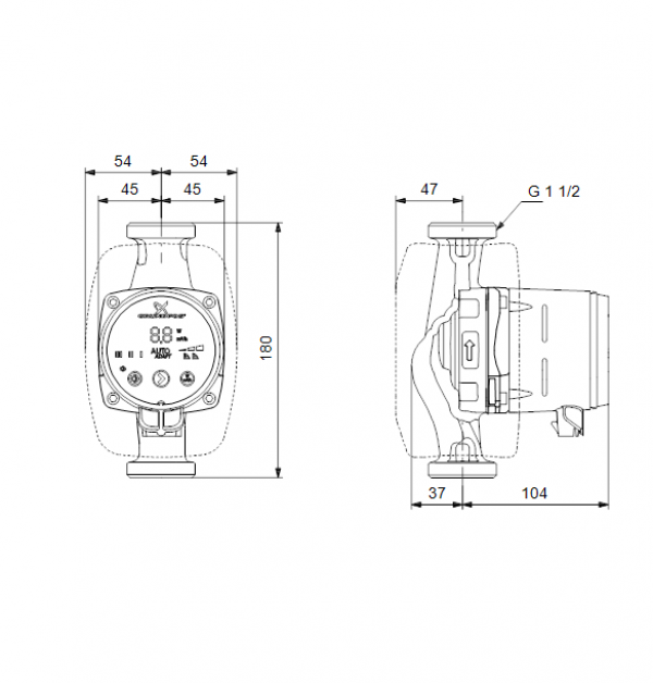 Габариты циркуляционного насоса Grundfos ALPHA2 25-60 N
