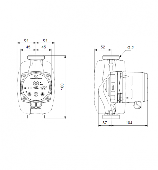 Габариты циркуляционного насоса Grundfos ALPHA3 32-40 N