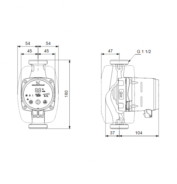 Габариты циркуляционного насоса Grundfos ALPHA2 25-80 N