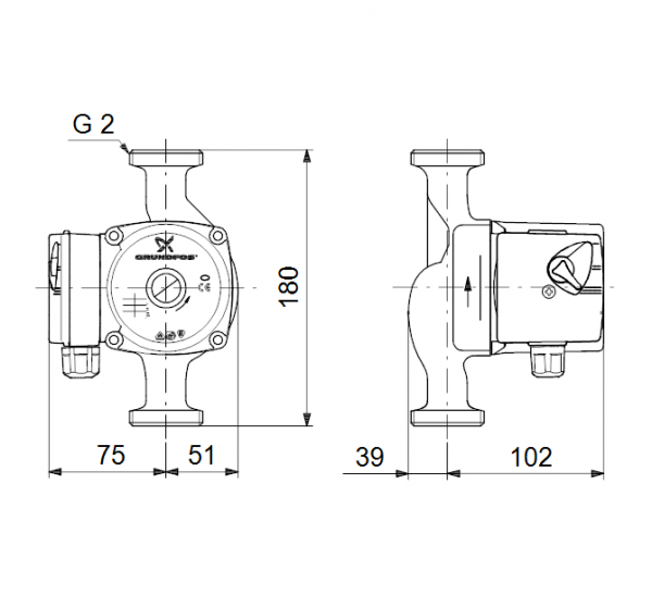 Габариты циркуляционного насоса Grundfos UPS 32-30