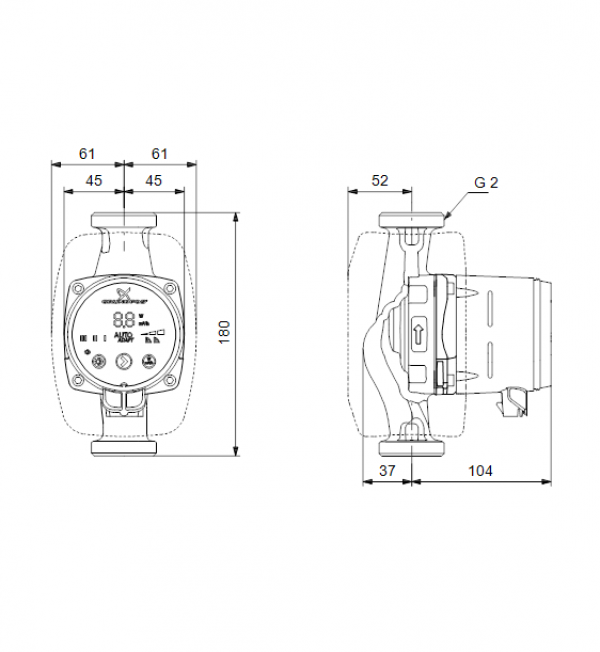 Габариты циркуляционного насоса Grundfos ALPHA3 32-60 N