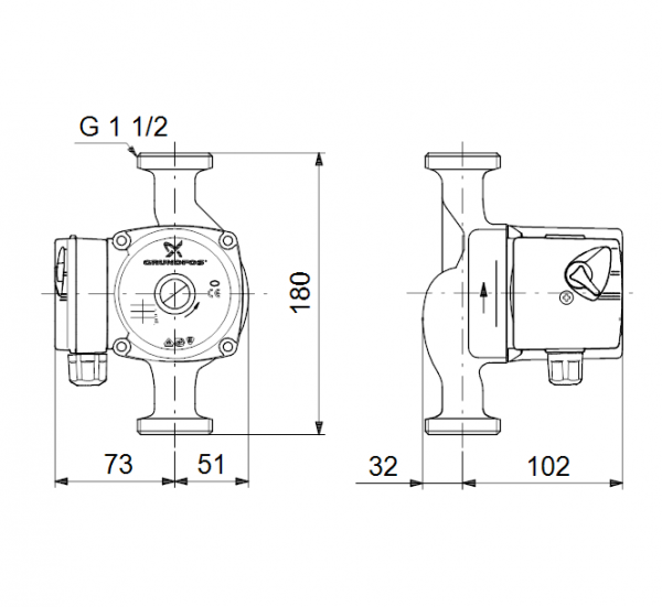 Габариты циркуляционного насоса Grundfos UPS 25-60