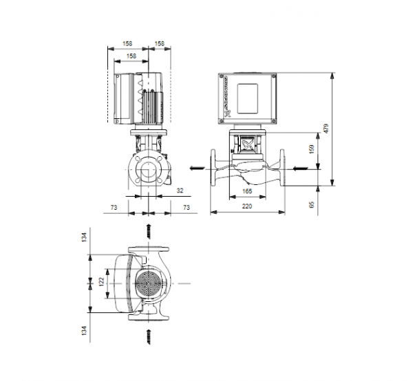Габариты центробежного насоса Grundfos TPE3 32-200 BQQE