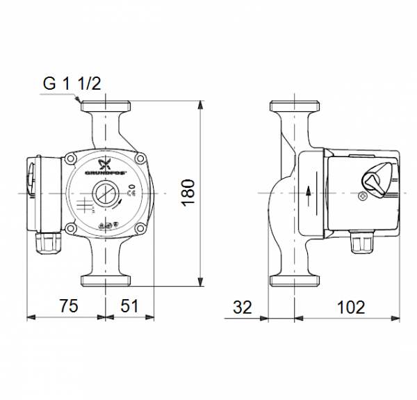 Габариты циркуляционного насоса Grundfos UPS 25-40 N