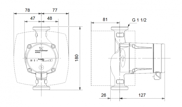 Габариты циркуляционного насоса Grundfos ALPHA1 L 25-60