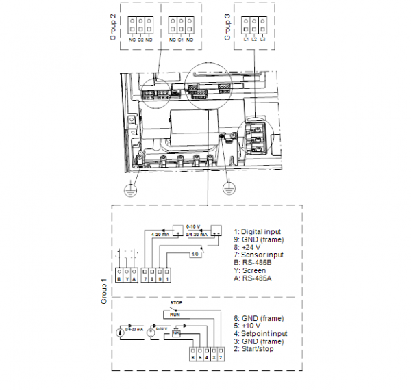 Схема подключения центробежного сдвоенного насоса Grundfos TPED 32-320/2-S BAQE