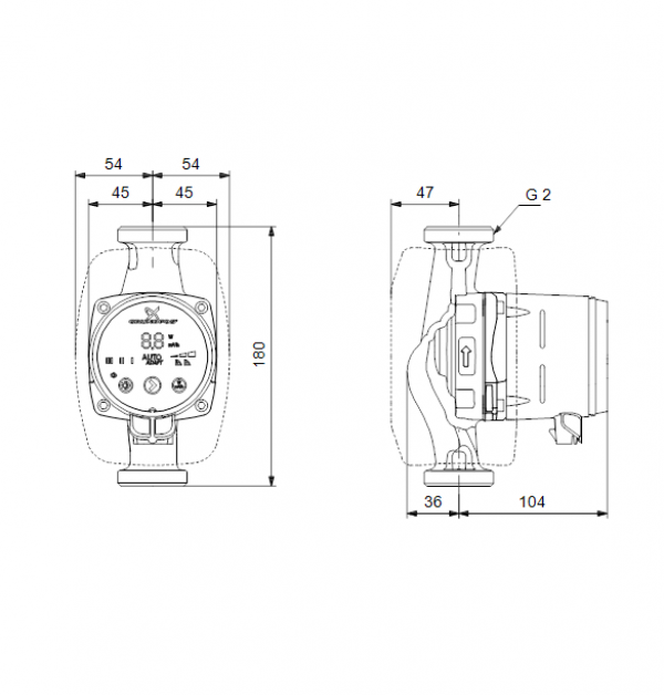 Габариты циркуляционного насоса Grundfos ALPHA3 32-40