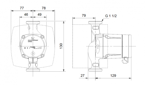 Габариты циркуляционного насоса Grundfos ALPHA2 L 25-60 130