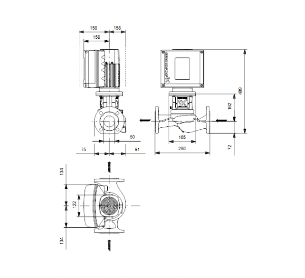 Габариты центробежного насоса Grundfos TPE3 50-80 BQBE