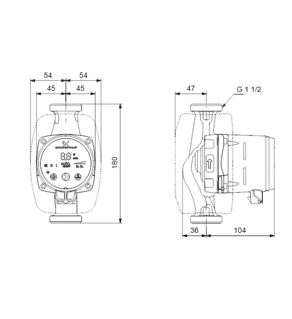 Габариты циркуляционного насоса Grundfos ALPHA2 25-80