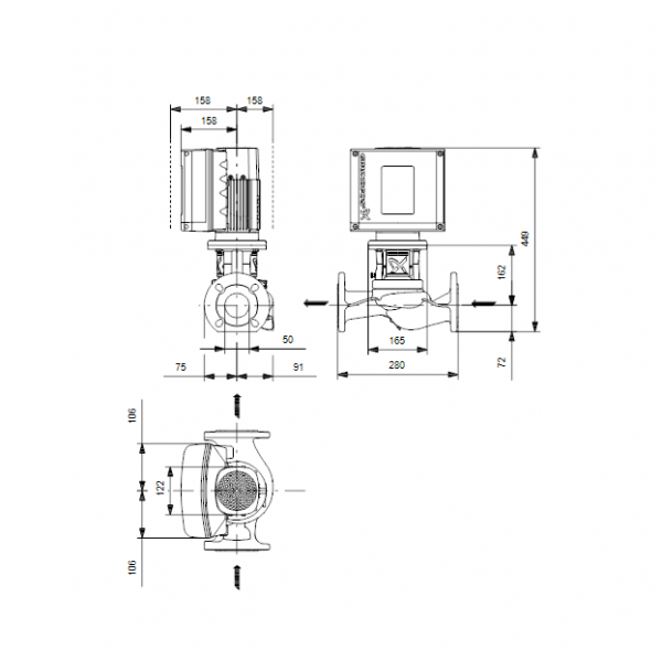 Габариты центробежного насоса Grundfos TPE2 50-60 BQQE