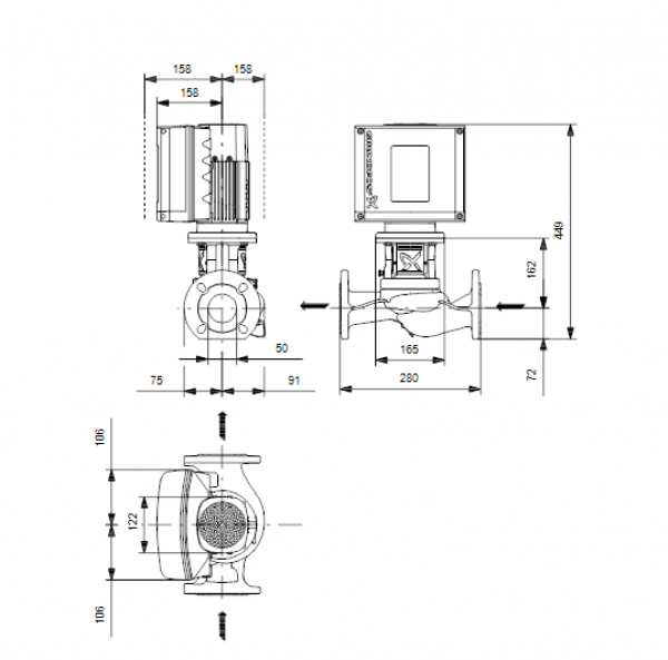Габариты центробежного насоса Grundfos TPE2 50-80 BQBE