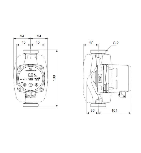 Габариты циркуляционного насоса Grundfos ALPHA2 32-40
