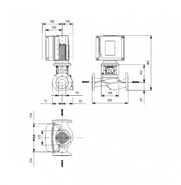 Габариты центробежного насоса Grundfos TPE2 40-80 BQBE