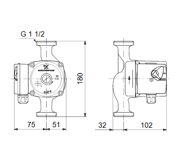 Габариты циркуляционного насоса Grundfos UPS 25-50