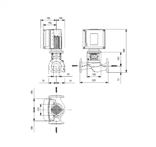 Габариты центробежного насоса Grundfos TPE3 50-80 BQQE