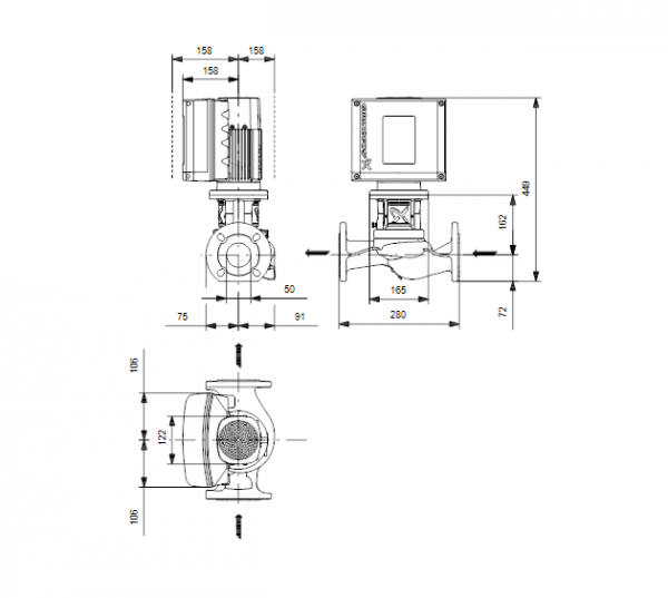 Габариты центробежного насоса Grundfos TPE3 50-120 BQQE
