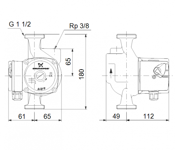 Габариты циркуляционного насоса Grundfos UPS 25-40 A