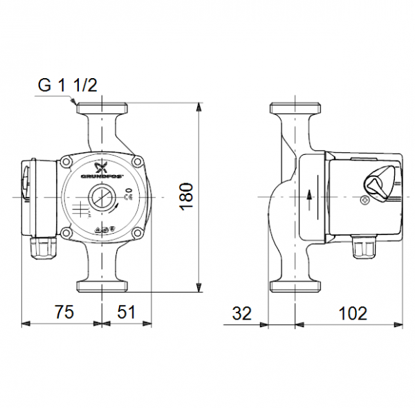 Габариты циркуляционного насоса Grundfos UPS 25-70