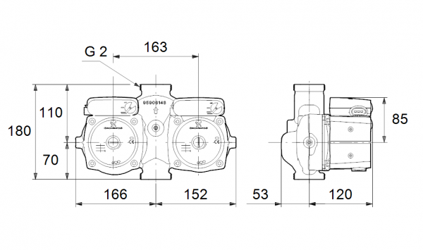 Габариты циркуляционного насоса Grundfos UPSD 32-50