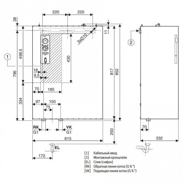 Buderus Logamax E213 22kW, Настенный электрический котёл Будерус без расширительного бака