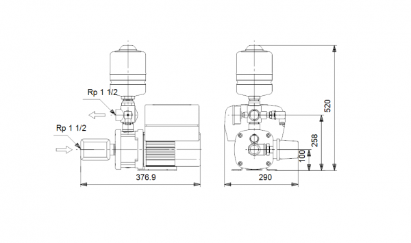 Габариты насосной установки CMBE 10-27 Grundfos