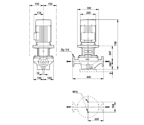 Габариты центробежного насоса Grundfos TP 32-580/2 BAQE