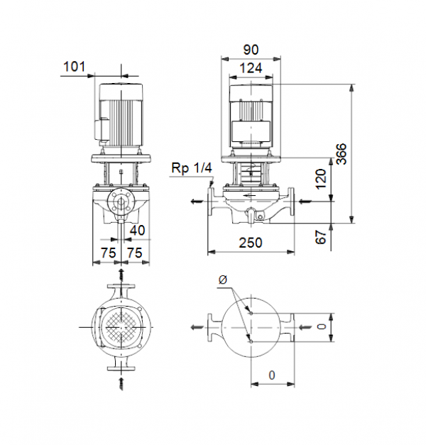 Габариты центробежного насоса Grundfos TP 40-50/2 BQBE