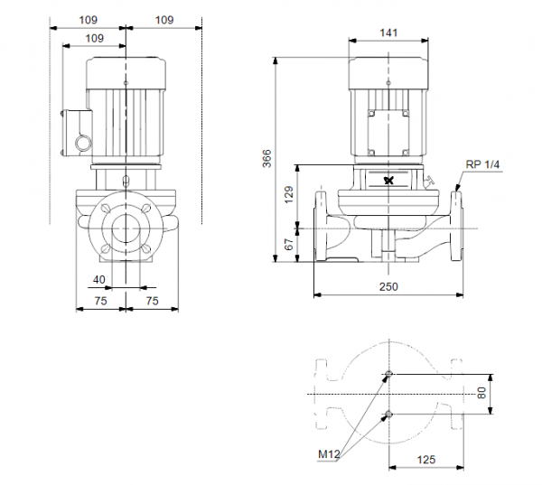 Габариты центробежного насоса Grundfos TP 40-60/2 BQBE