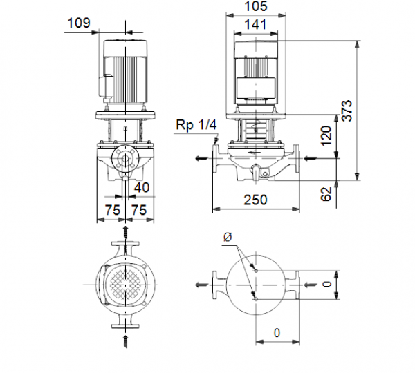 Габариты центробежного насоса Grundfos TP 40-90/2 BQBE