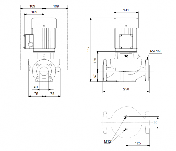 Габариты центробежного насоса Grundfos TP 40-120/2 BQBE