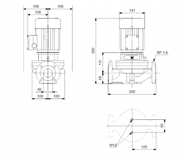 Габариты центробежного насоса Grundfos TP 40-180/2 BQBE
