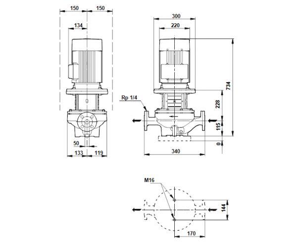 Габариты центробежного насоса Grundfos TP 50-430/2 BAQE