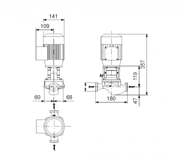 Габариты центробежного насоса Grundfos TP 32-90/2 R BQBE