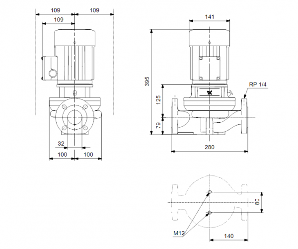 Габариты центробежного насоса Grundfos TP 32-180/2 BQQE