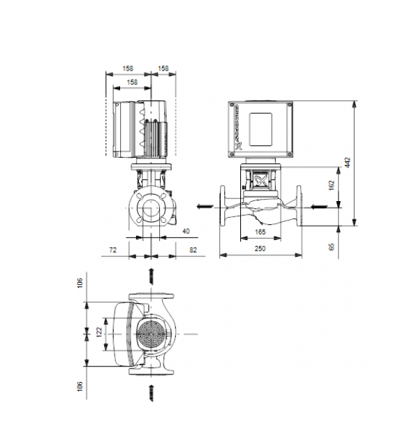 Габариты центробежного насоса Grundfos TPE3 40-120 BQBE