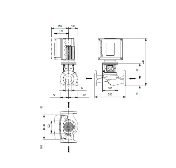 Габариты центробежного насоса Grundfos TPE3 40-150 BQBE