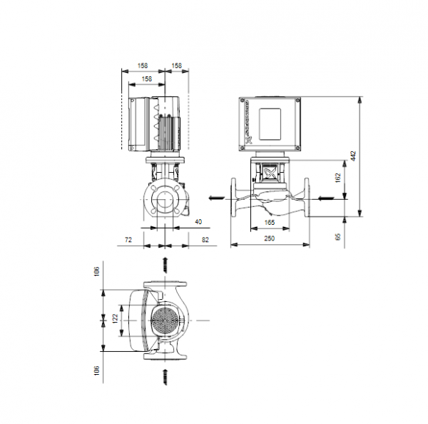 Габариты центробежного насоса Grundfos TPE3 40-180 BQQE